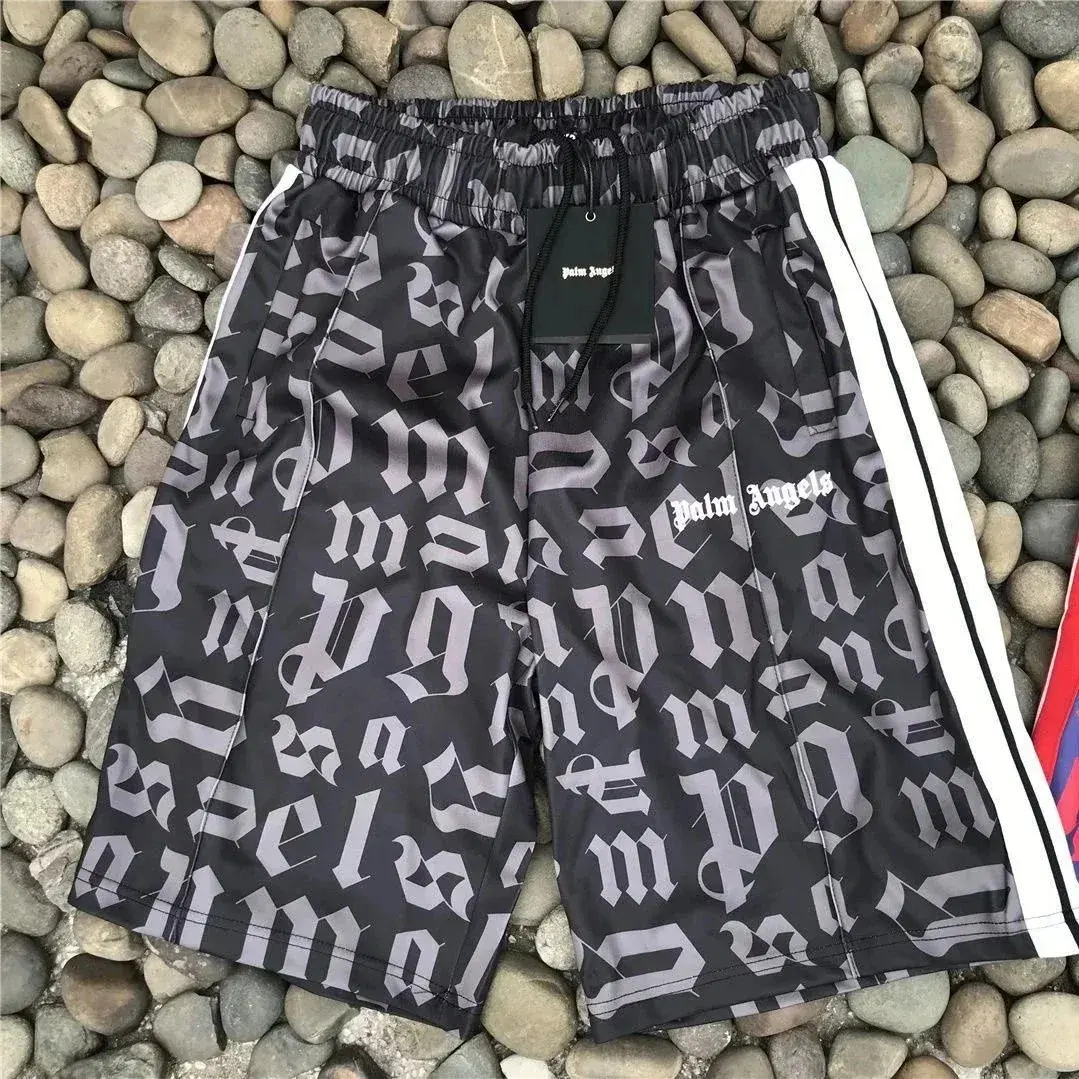 Palm Angels Monogram Gothic Track Shorts Black White