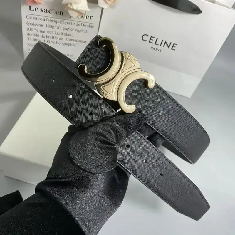 Celine Triomphe Saffiano Black Gold Belt