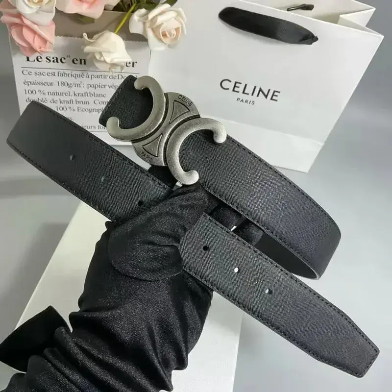 Celine Triomphe Saffiano Black Gold Belt