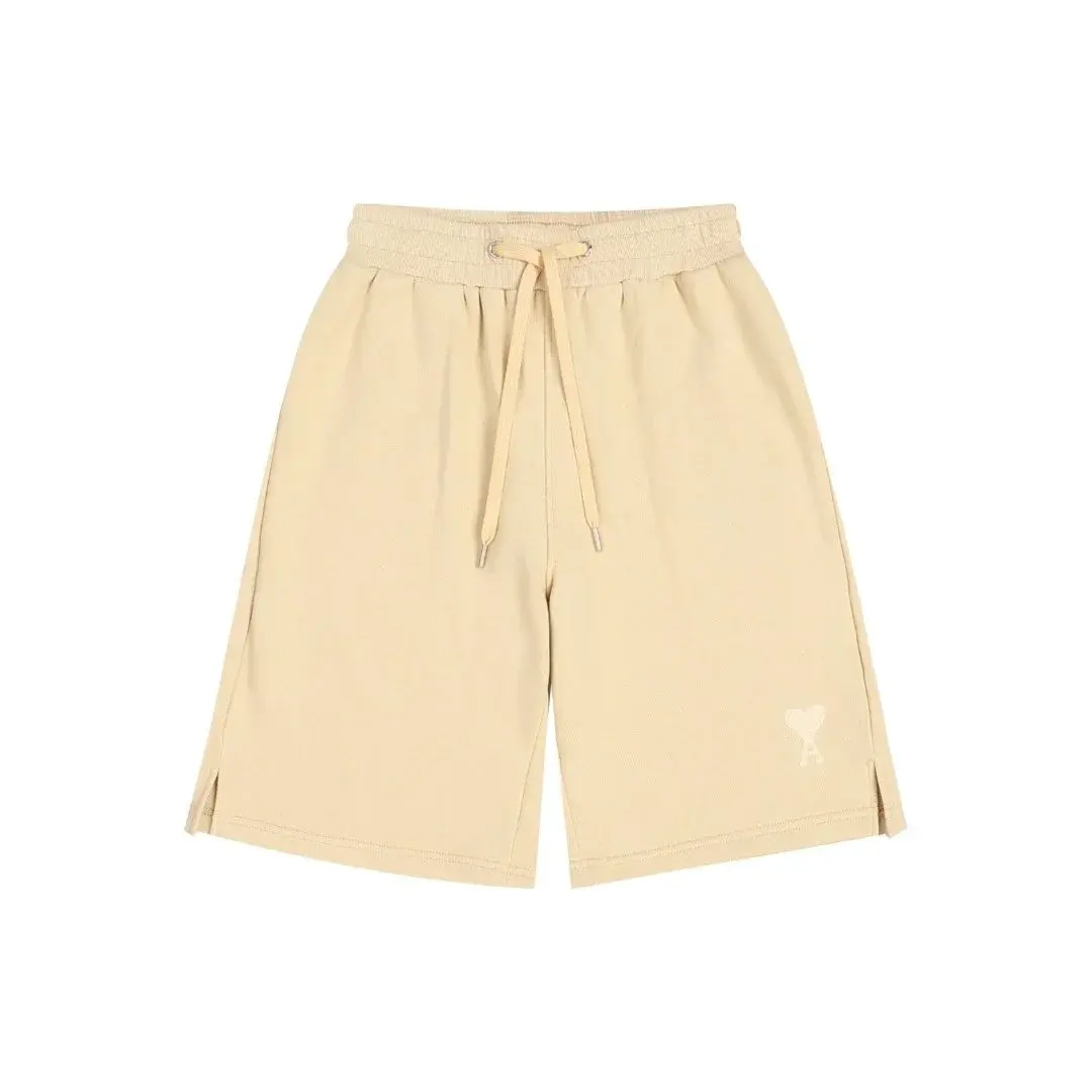 Ami Paris Heart Logo Cream Shorts