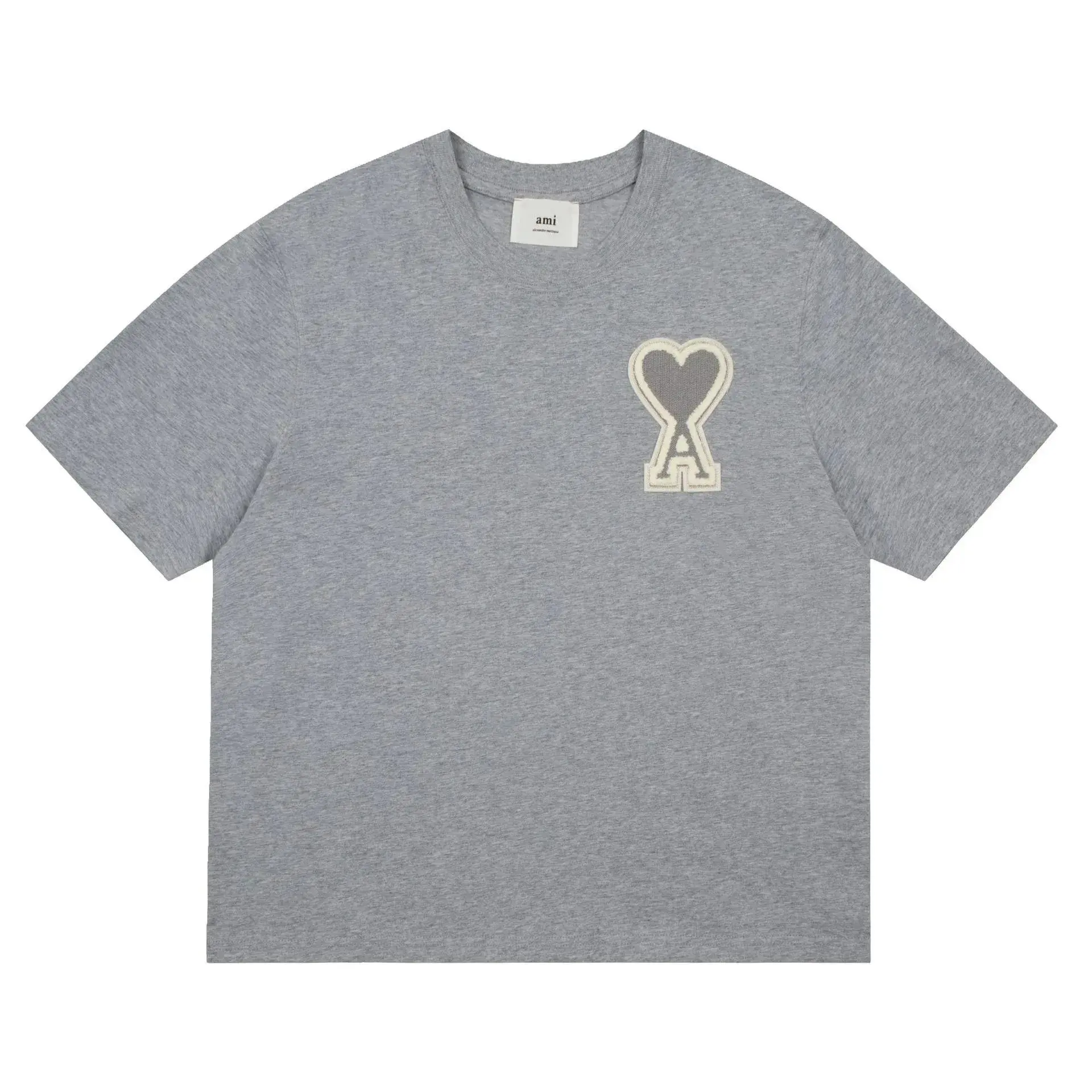 Ami Paris Heart Patch T-Shirt Grey