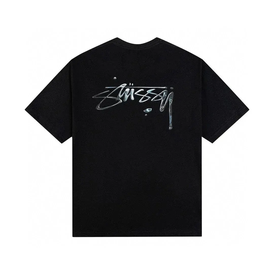 Stussy Liquid Metal Stock Logo Black T-Shirt
