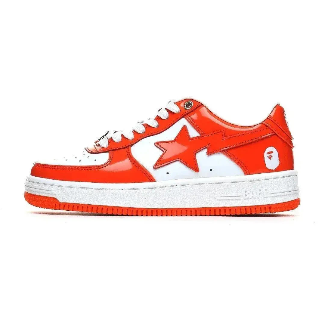 A Bathing Ape BAPE Sta Low Patent Orange and White