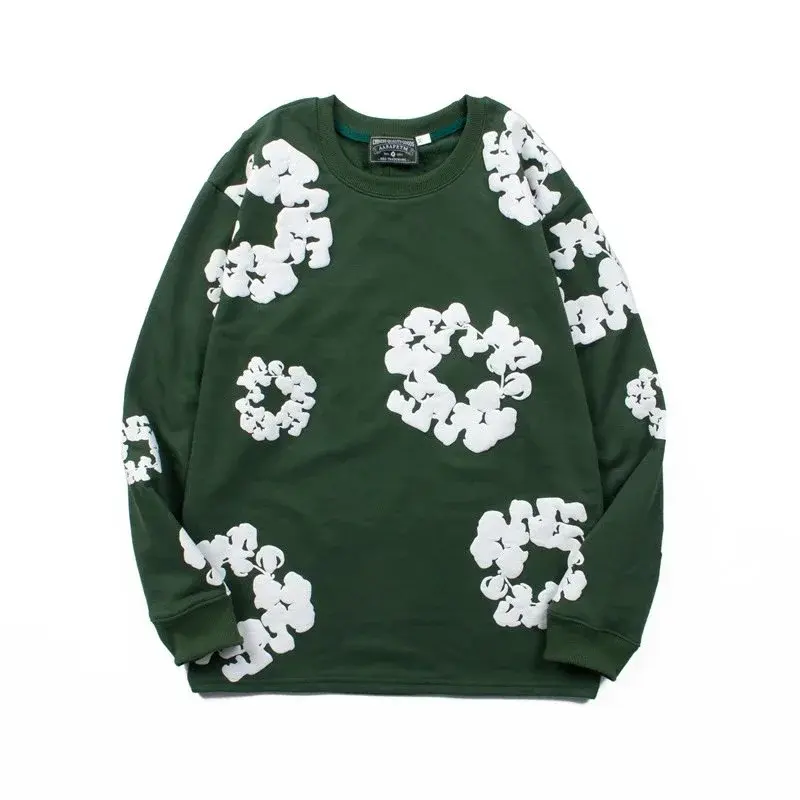 Floral Wreath Print Green Long Sleeve T-Shirt