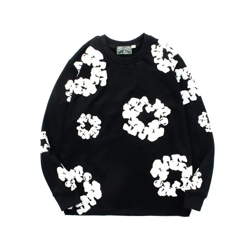 Floral Print Black Crewneck Sweatshirt
