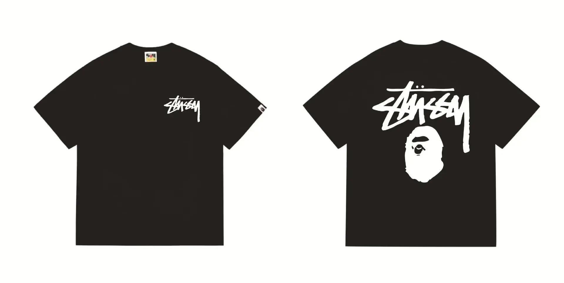 A Bathing Ape BAPE x Stussy Collaboration Black Tee
