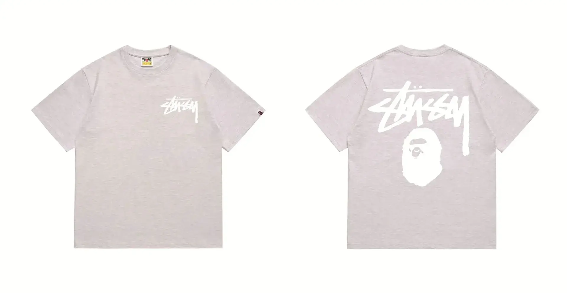 A Bathing Ape BAPE x Stussy Collaboration Grey Tee