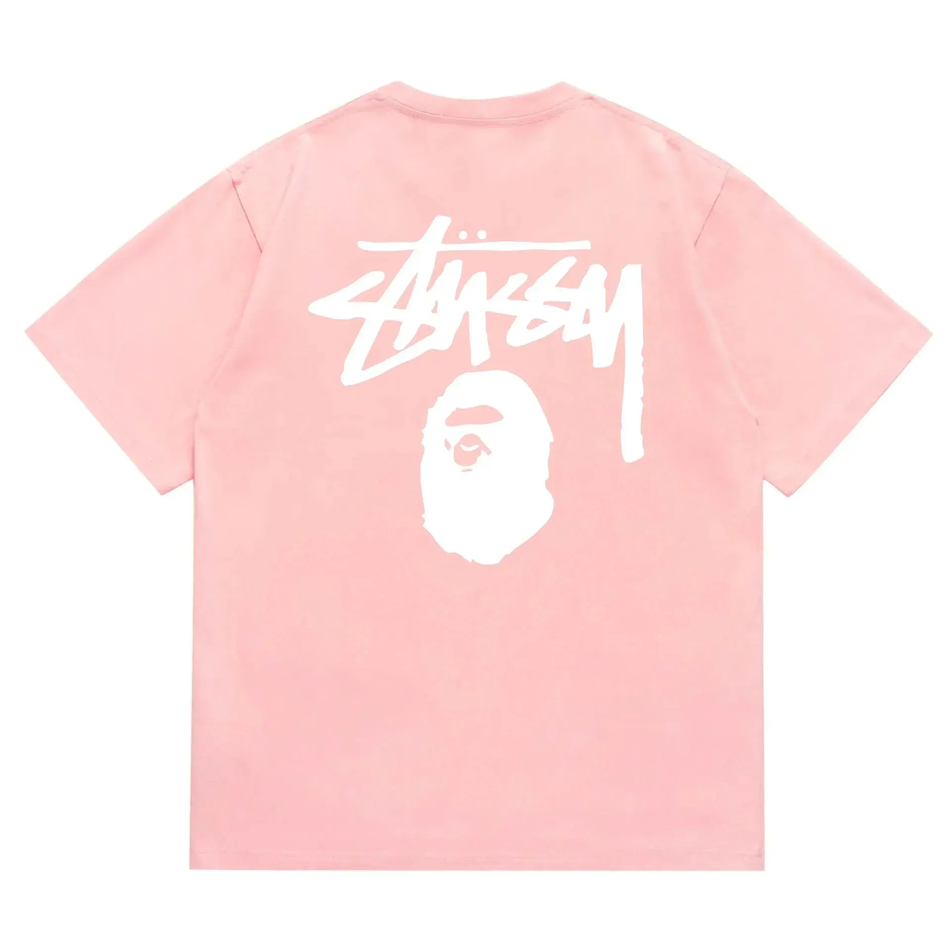 A Bathing Ape BAPE x Stussy Collaboration Pink White Tee