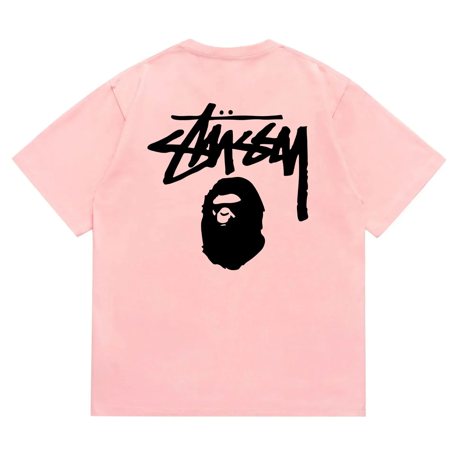 A Bathing Ape BAPE x Stussy Collaboration Pink Black Tee