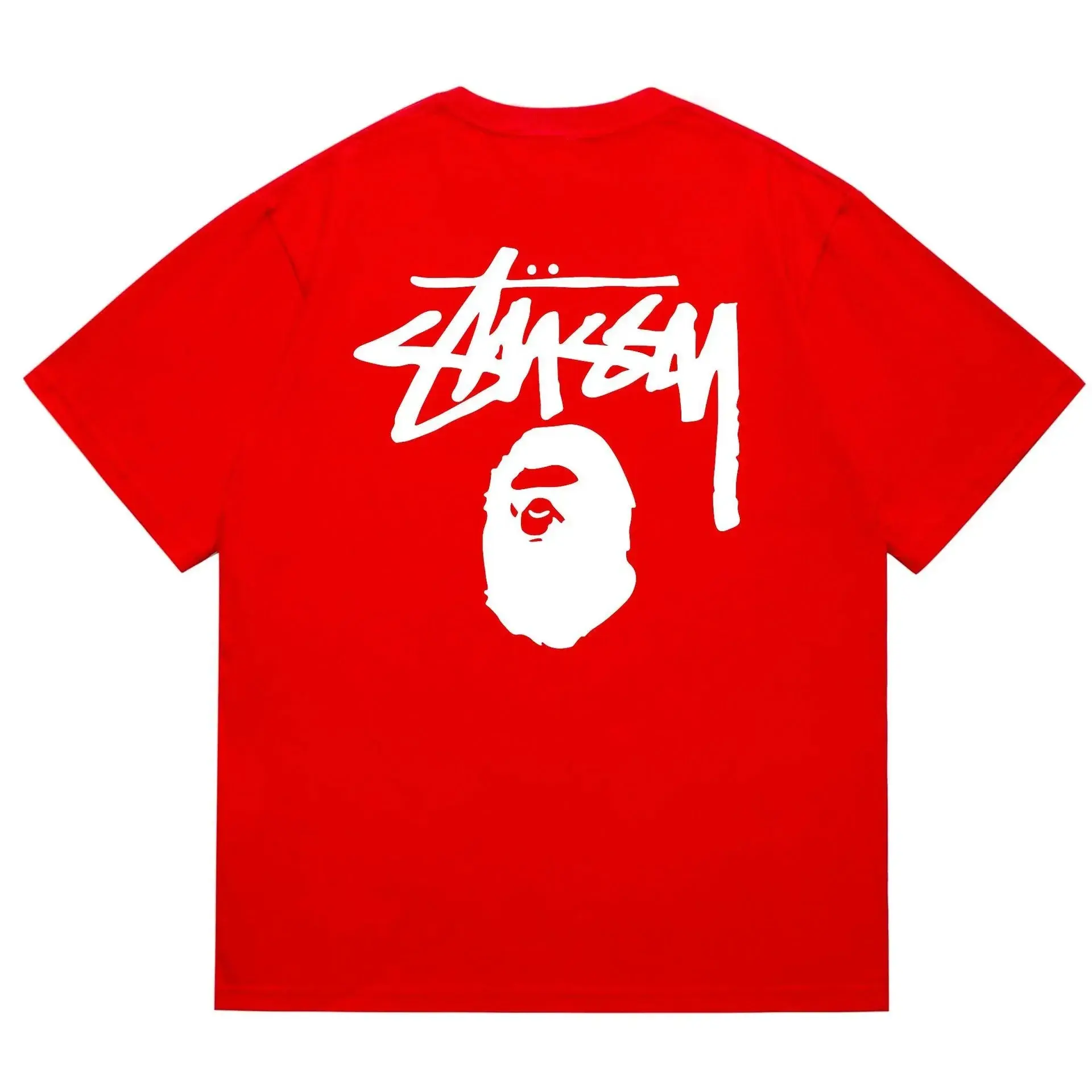A Bathing Ape BAPE x Stussy Collaboration Red White Tee