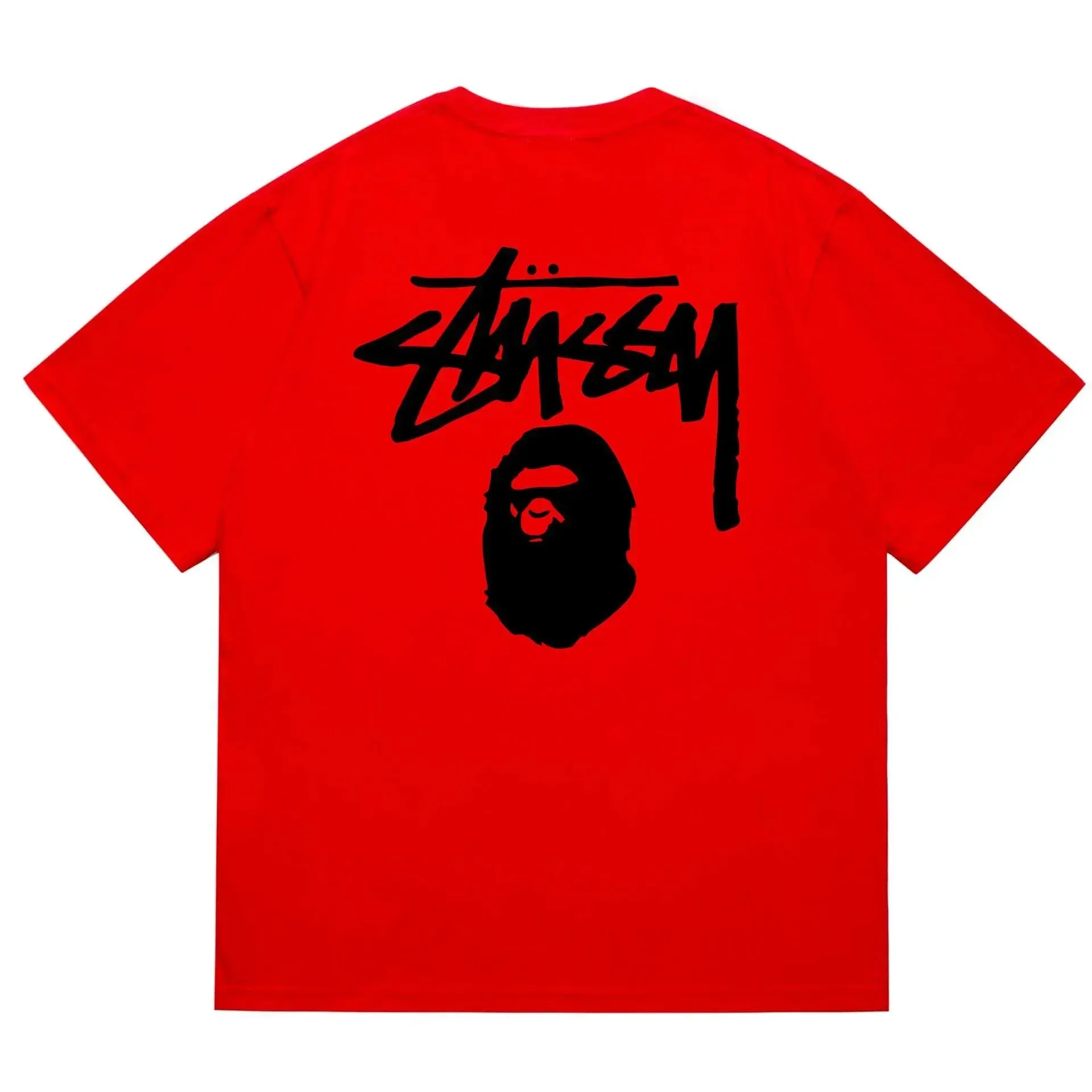 A Bathing Ape BAPE x Stussy Collaboration Red Black Tee