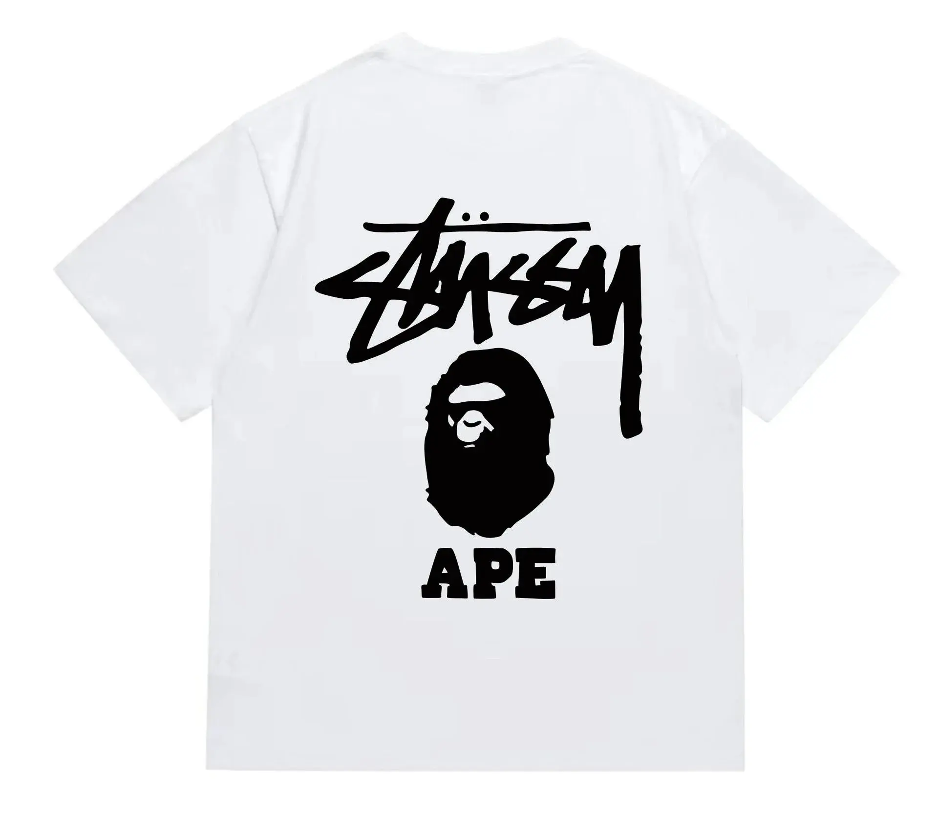 Stüssy x BAPE Stüssy x A Bathing Ape White and Black T-Shirt