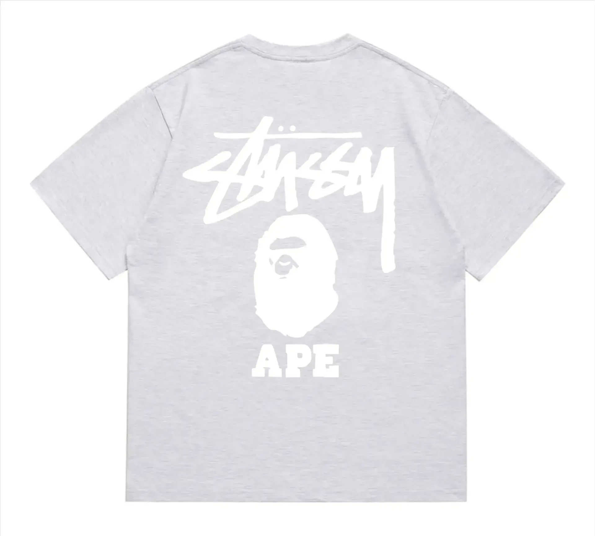 Stüssy x BAPE Stüssy x A Bathing Ape Grey and White T-Shirt