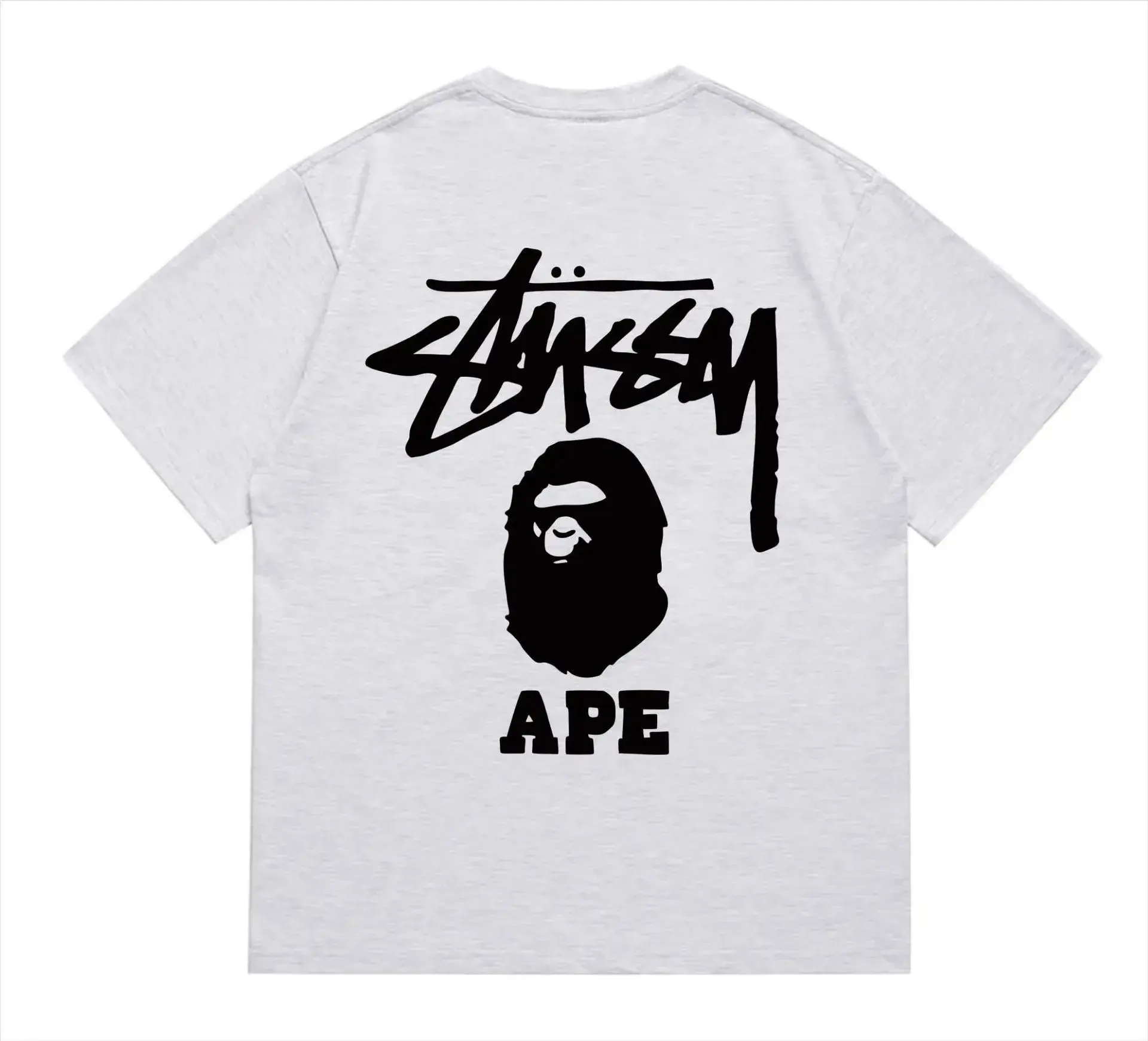 Stüssy x BAPE Stüssy x A Bathing Ape Grey and Black T-Shirt