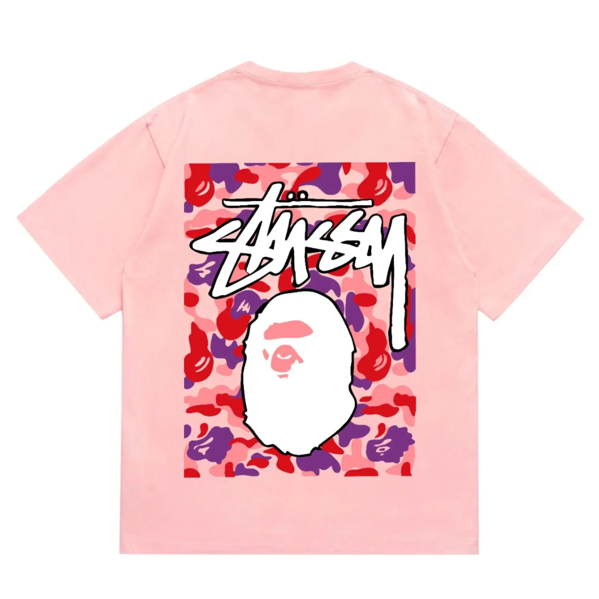 BAPE x Stussy APE Head Camo Tee Pink