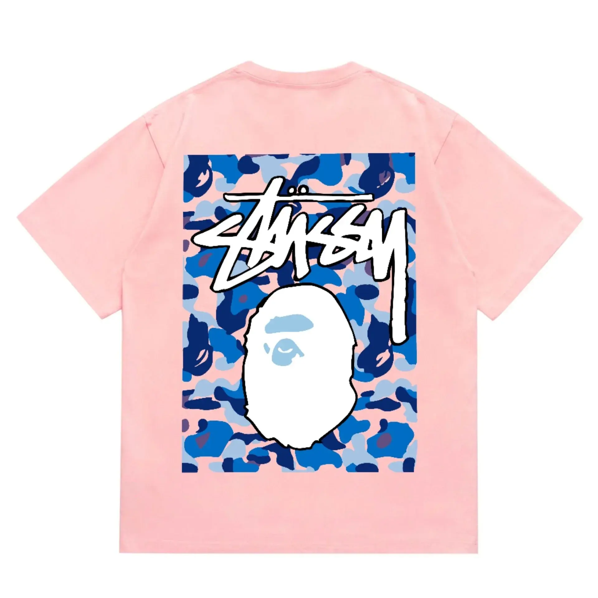 BAPE x Stussy APE Head Camo Tee Light Pink