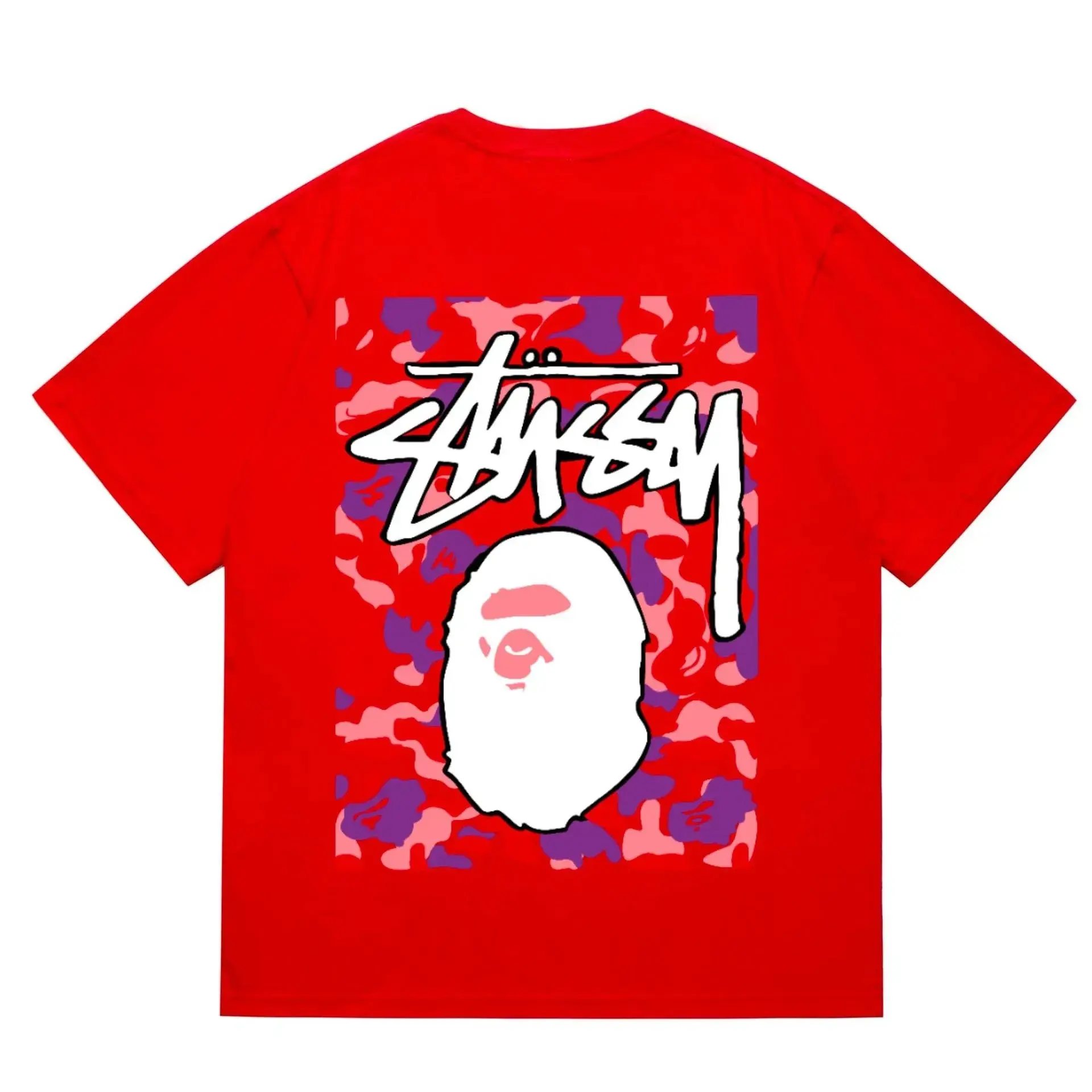 BAPE x Stussy APE Head Camo Tee Red Bright