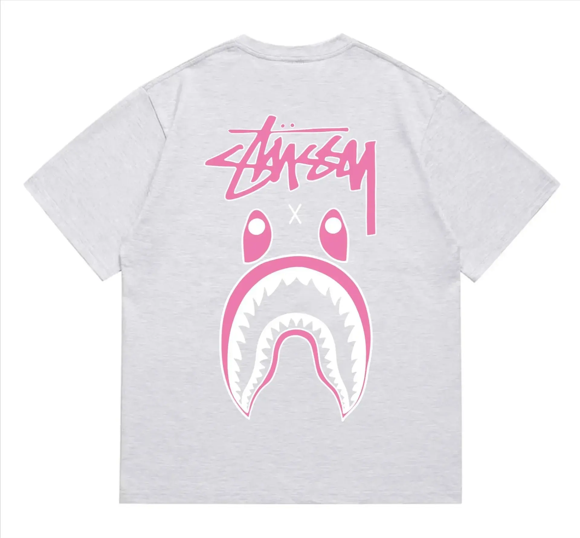 A Bathing Ape x Stussy Shark T-Shirt Grey Pink