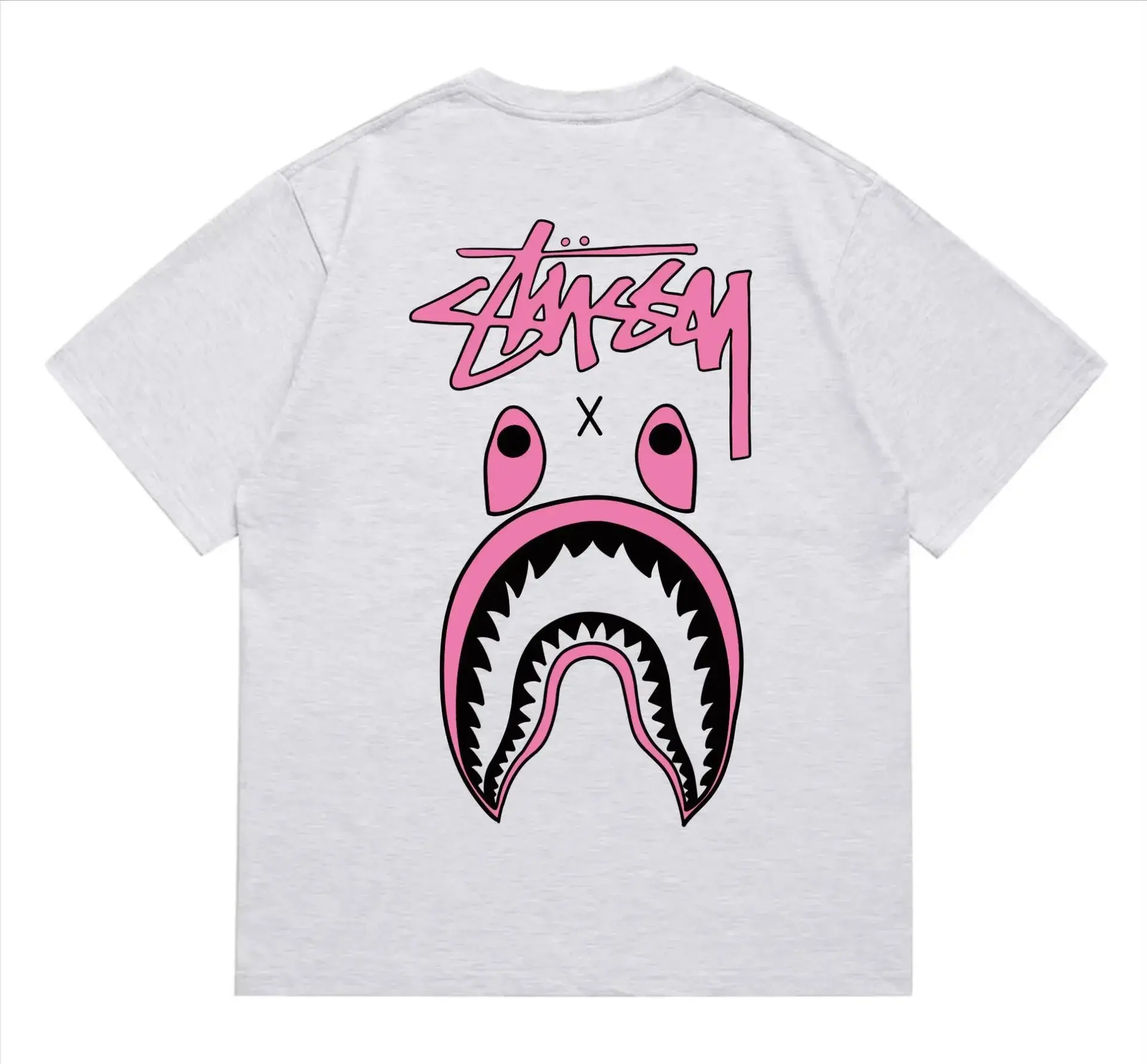 A Bathing Ape x Stussy Shark T-Shirt Grey Pink Black