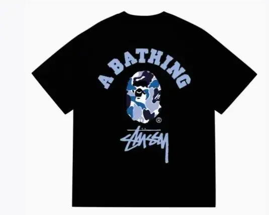 A Bathing Ape x Stussy Camo T-Shirt Black Blue
