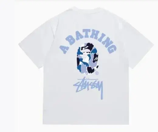 A Bathing Ape x Stussy Camo T-Shirt White Blue