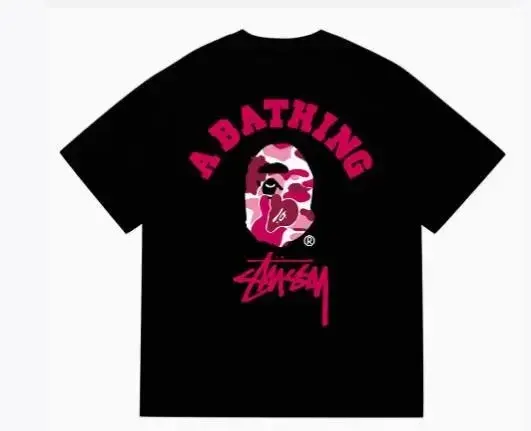 A Bathing Ape x Stussy Camo T-Shirt Black Pink