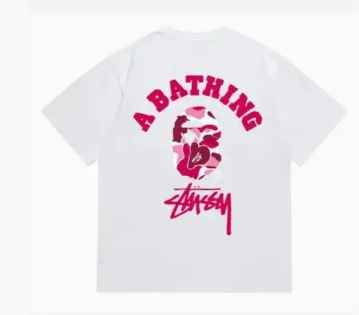 A Bathing Ape x Stussy Camo T-Shirt White Pink