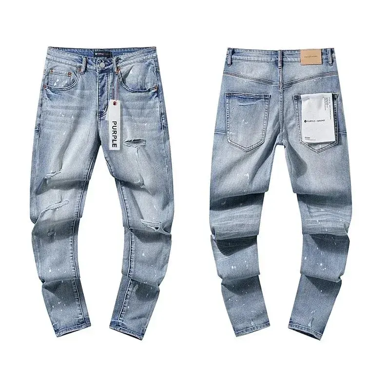 Purple Brand Mid Rise Paint Splatter Light Blue Jeans