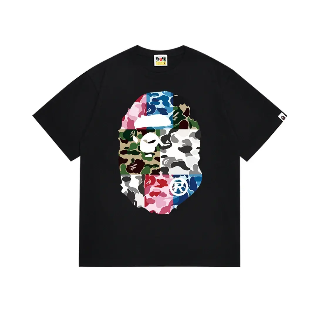 A Bathing Ape Multi Camo Ape Head Black Tee