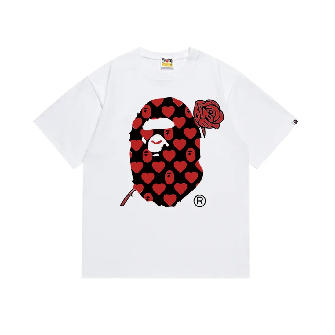 A Bathing Ape Rose Heart Camo Ape Head White Tee