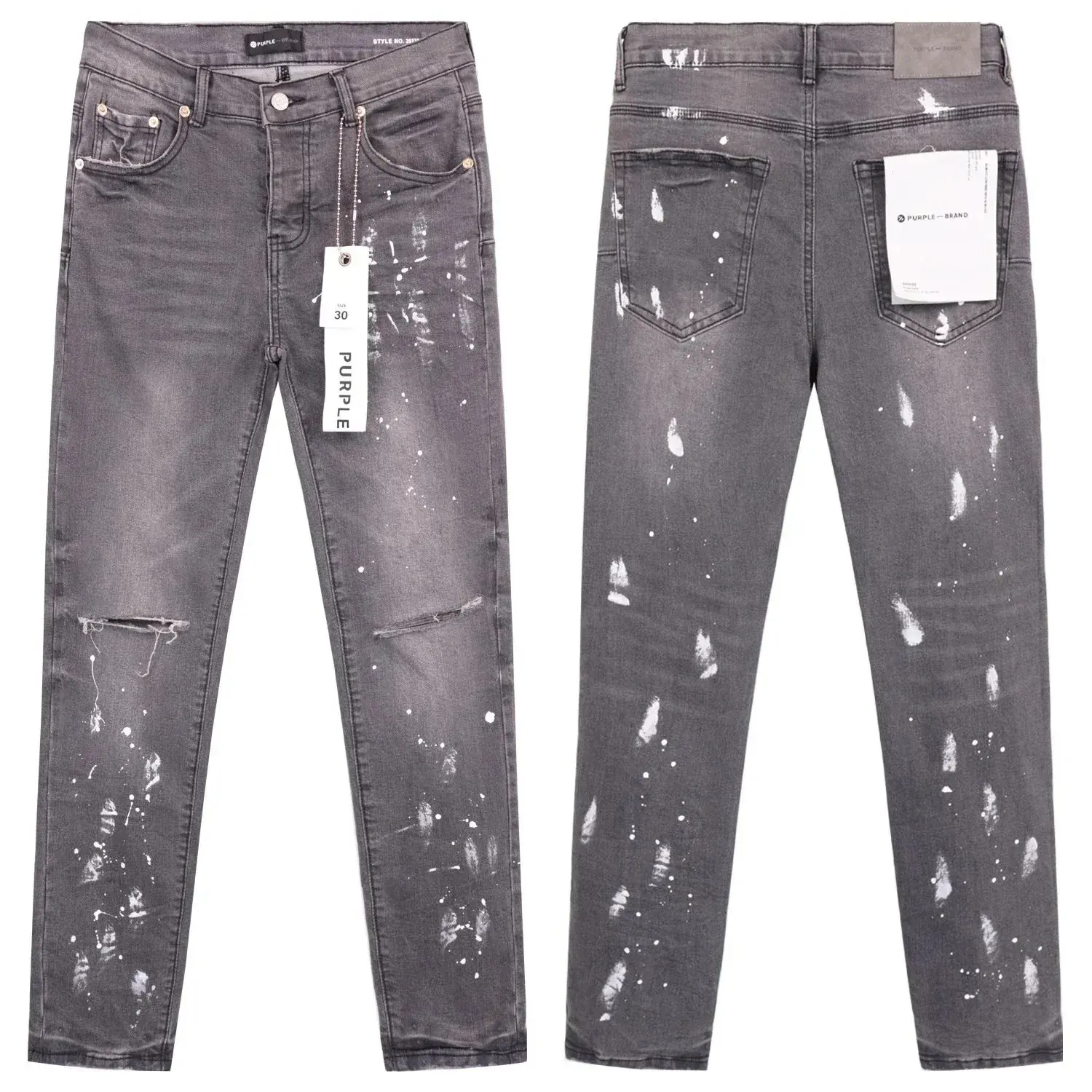 Purple Brand P001 Vintage Grey Paint Splatter Jeans