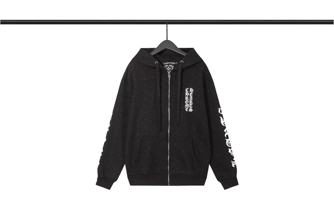 Chrome Hearts Gothic Lettering Zip Hoodie Black