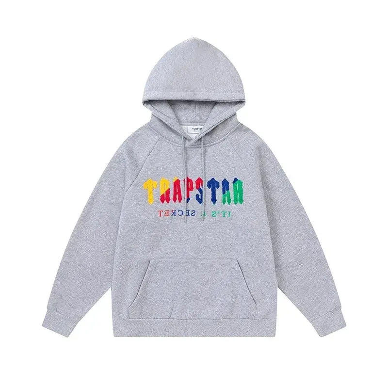 Trapstar Chenille Decoded Hooded Sweatshirt Grey Rainbow