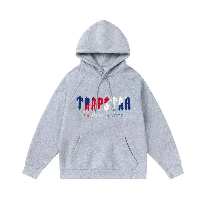 Trapstar Chenille Decoded Hooded Sweatshirt Grey Red Blue