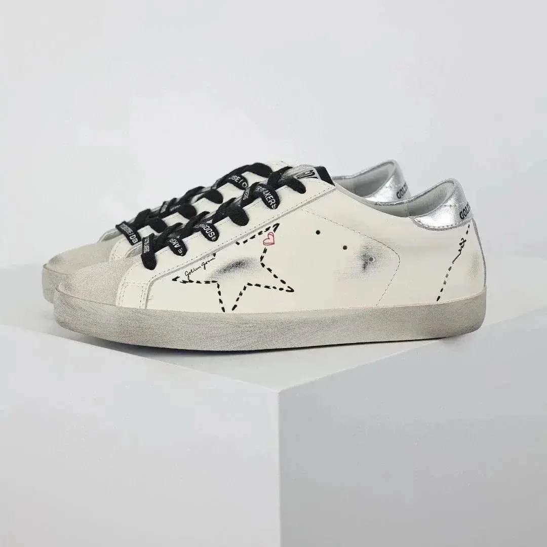 Golden Goose Superstar White Silver Heart