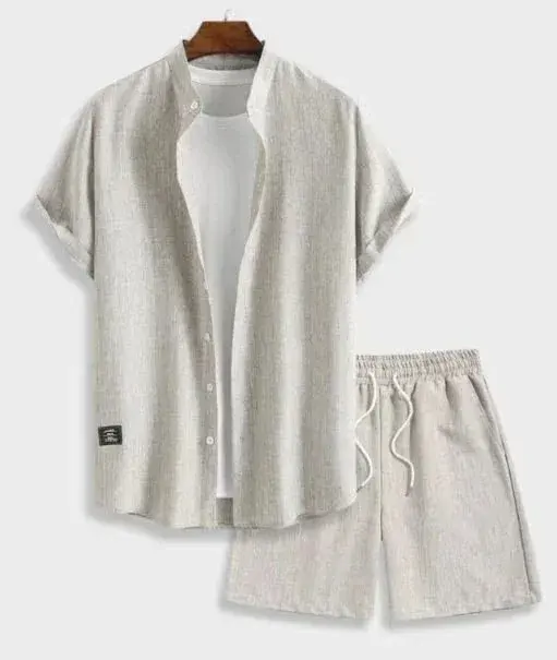 Short Sleeve Shirt and Shorts Set Beige