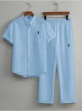 Ralph Lauren Short Sleeve Shirt and Pants Set Light Blue