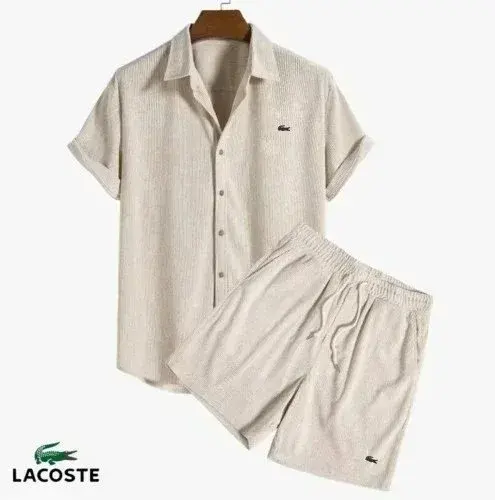Lacoste Ribbed Short Sleeve Set Beige