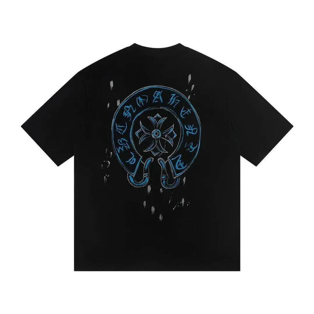 Chrome Hearts Blue Horseshoe Paint T-Shirt