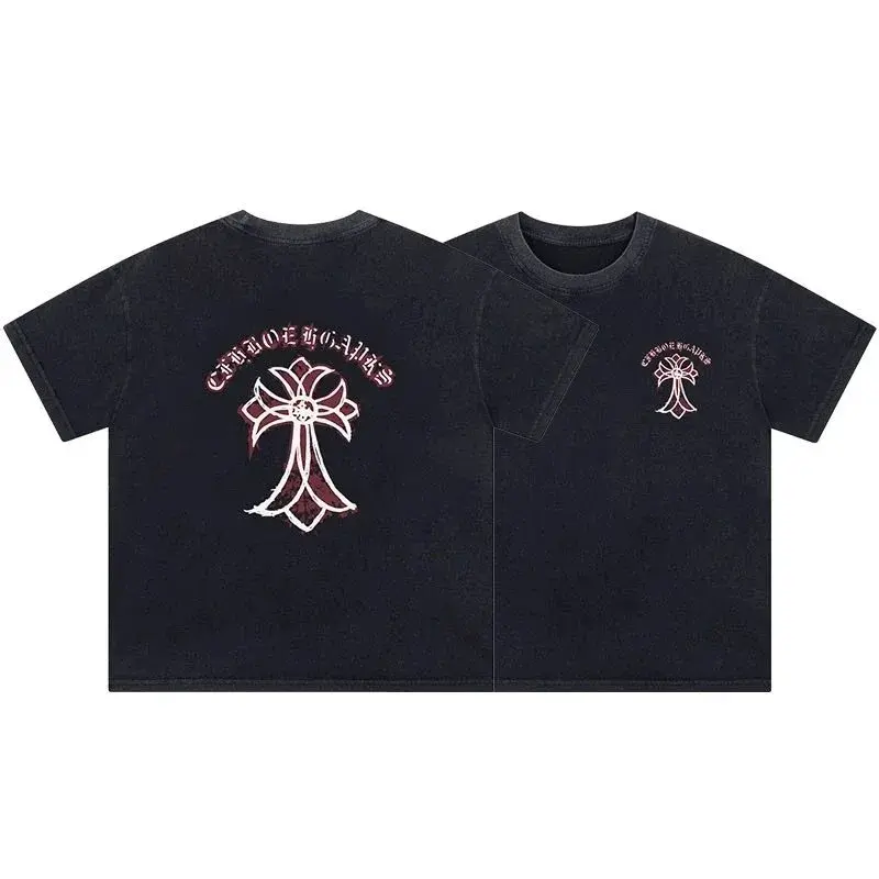 Chrome Hearts Cemetery Cross T-Shirt Washed Black Burgundy