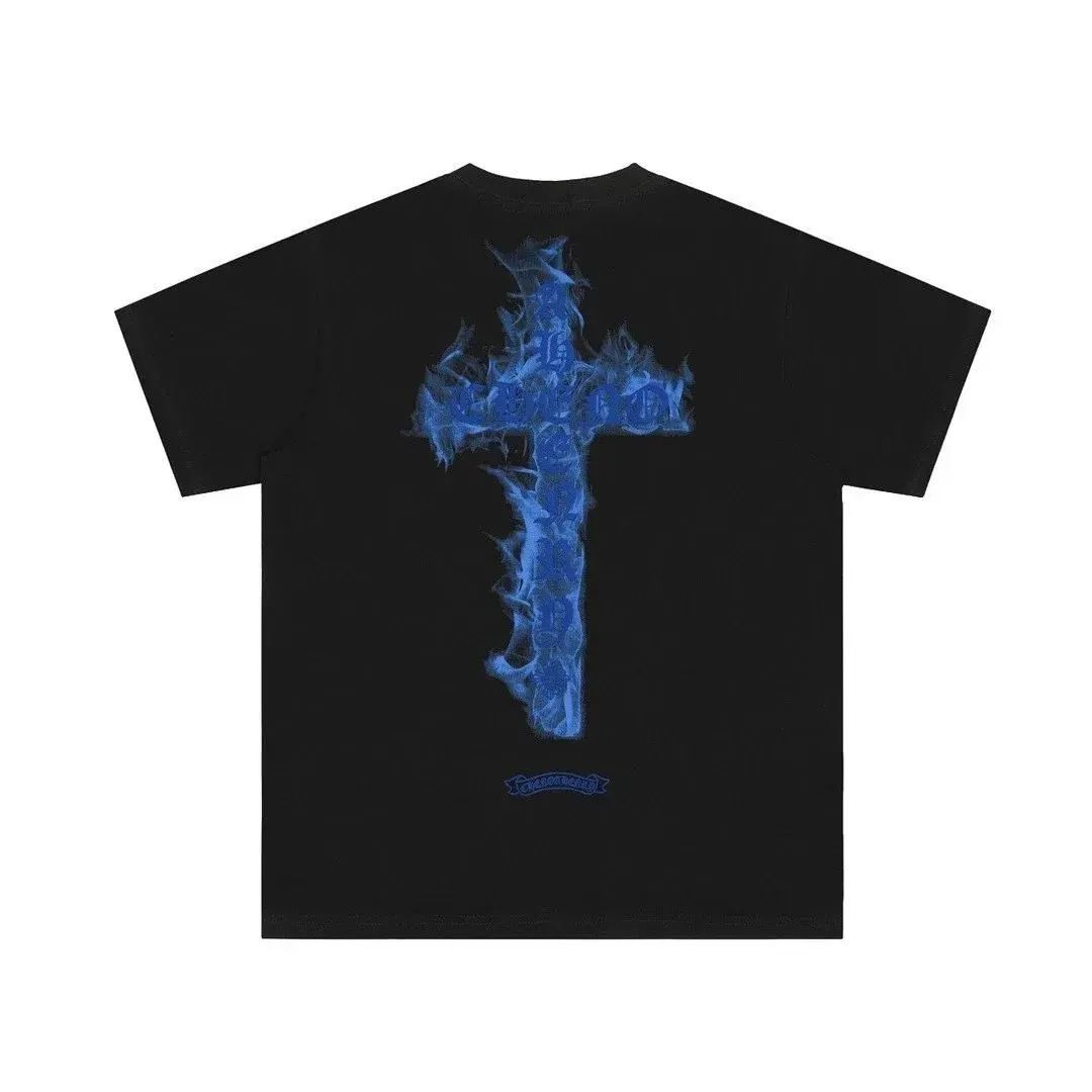 Chrome Hearts Blue Flame Cross T-Shirt Black