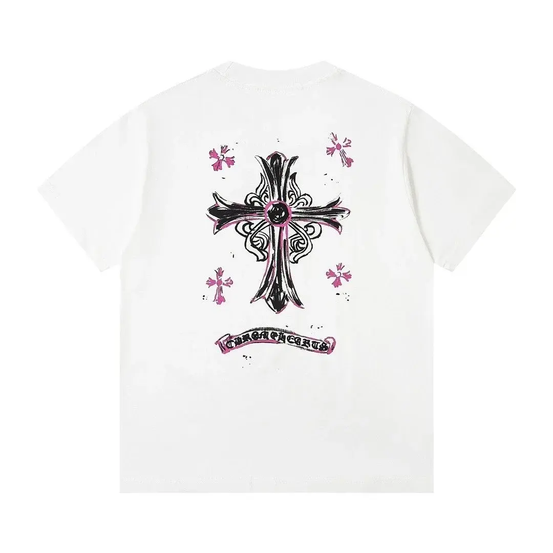 Chrome Hearts Floral Cross T-Shirt White Pink
