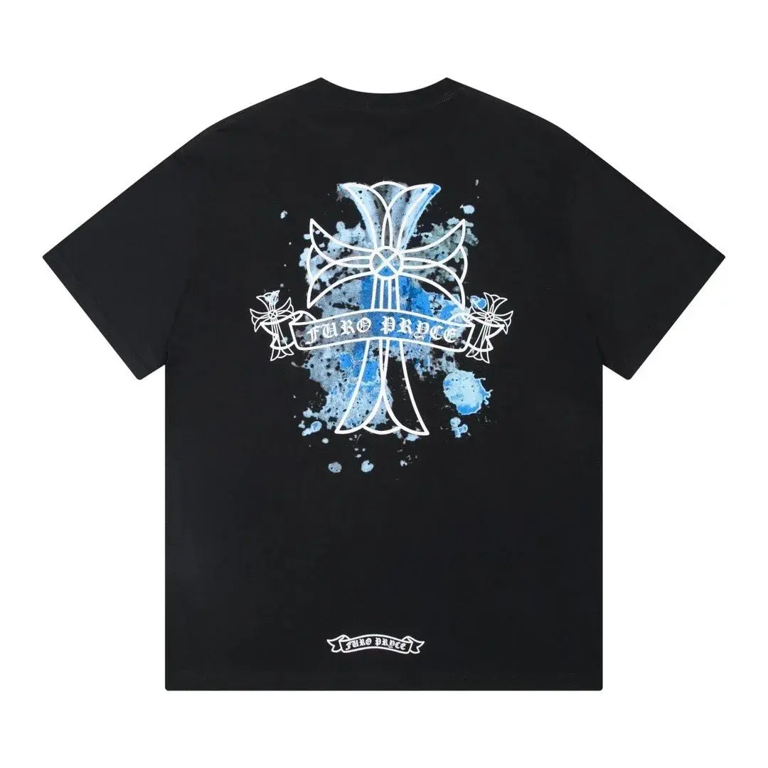 Chrome Hearts Blue Splatter Cross Black T-Shirt