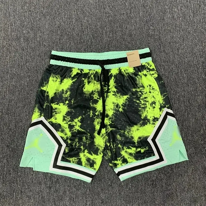 Jordan Diamond Shorts Tie-Dye Black and Fluorescent Green