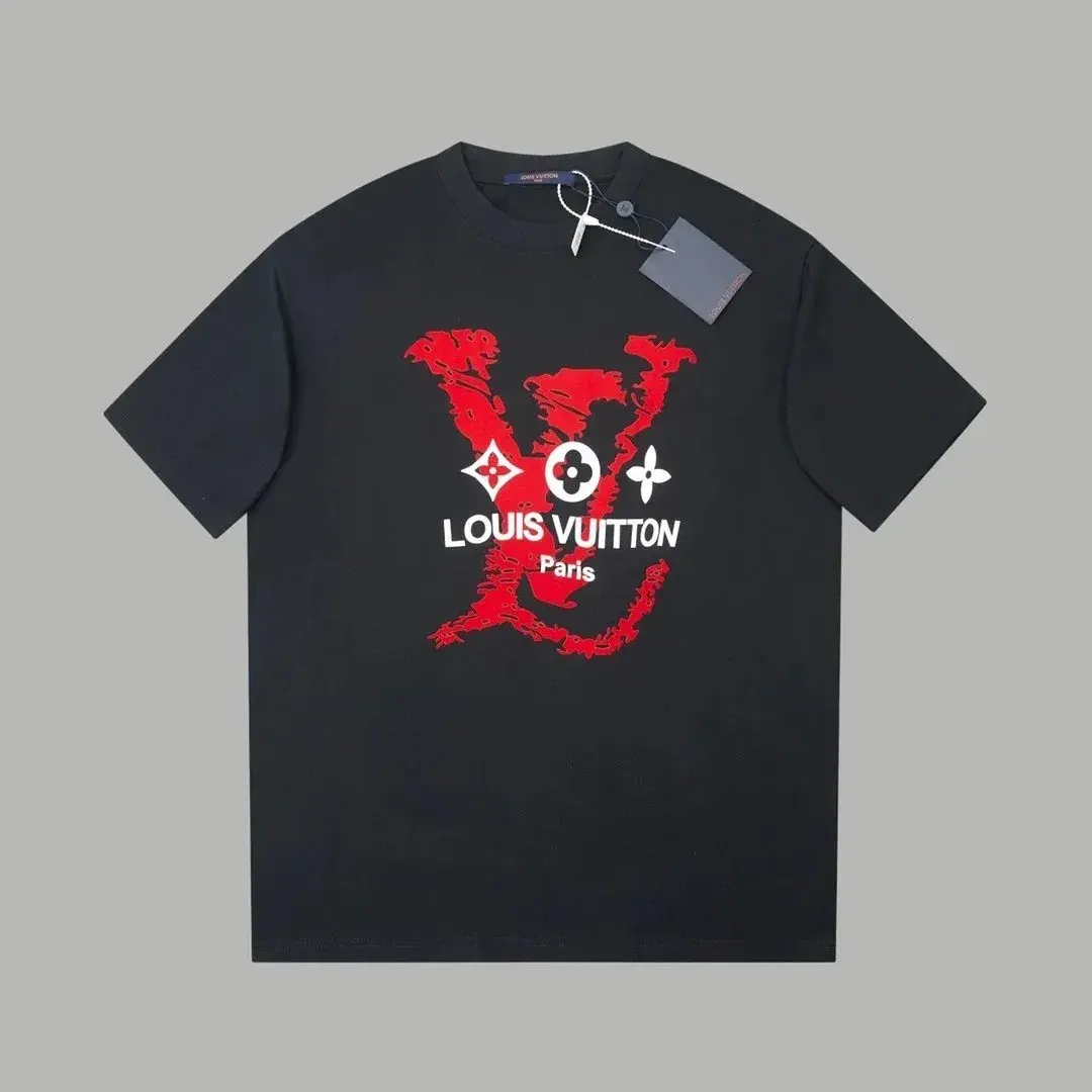 Louis Vuitton Red LV Logo Black T-Shirt