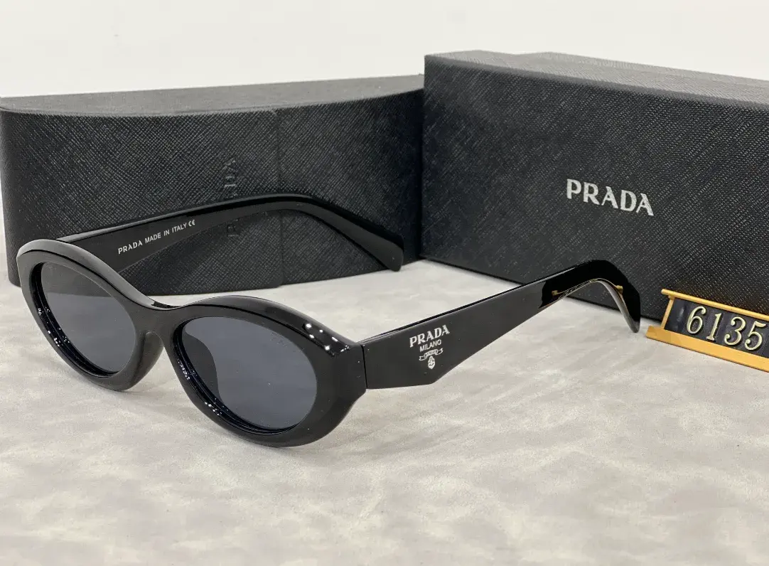 Prada Oval Sunglasses Black Grey