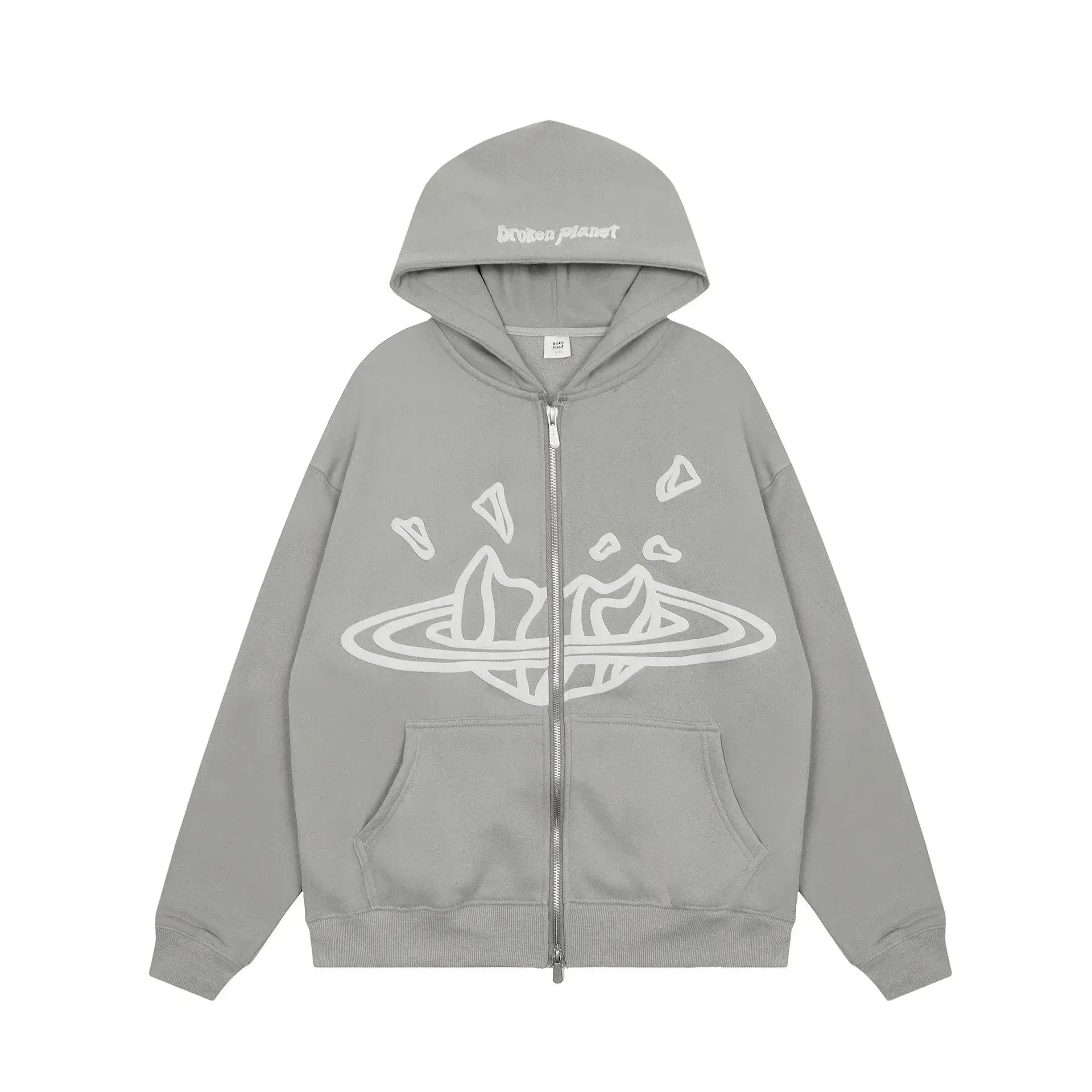 Broken Planet Zip Up Hoodie Grey