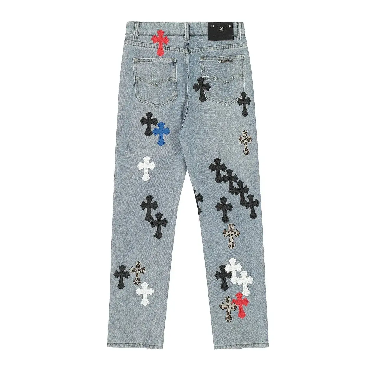 Chrome Hearts Multi-Color Cross Patch Light Blue Jeans