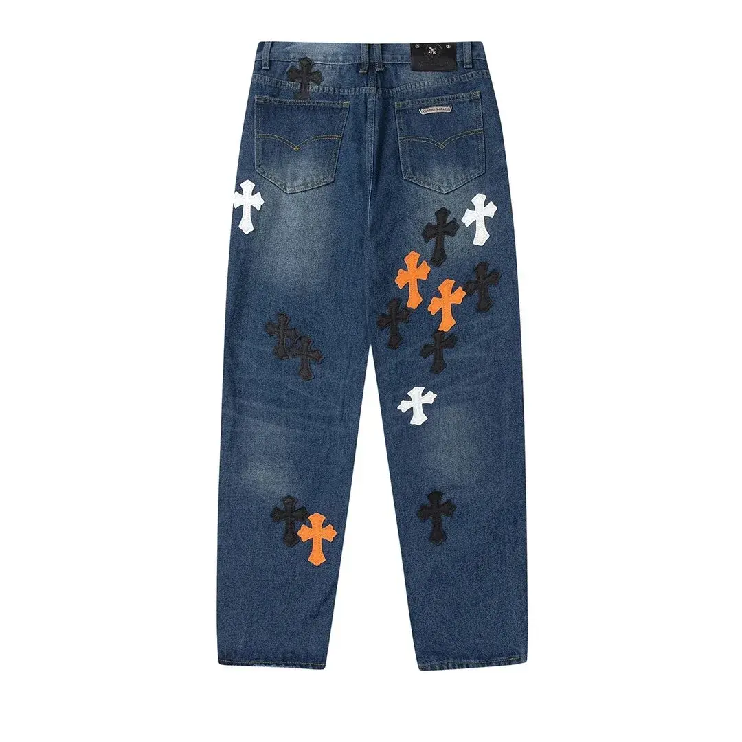 Chrome Hearts Cross Patch Denim Jeans Blue