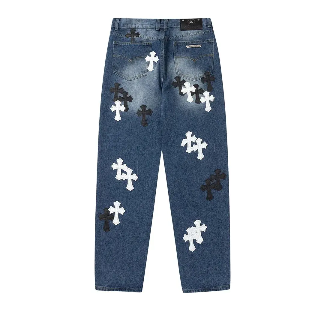 Chrome Hearts Cross Patch Denim Jeans Blue